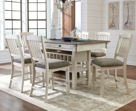 Rustic dining room set with six chairs