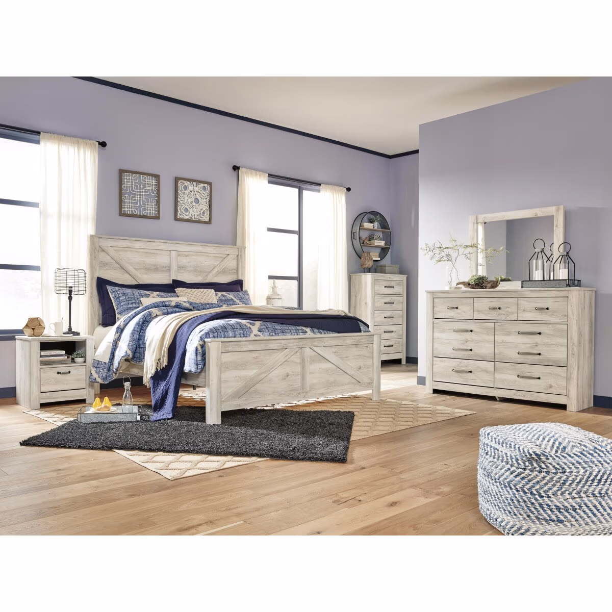 Bellaby King Crossbuck Panel Bed, Dresser, Mirror, and Nightstand - Image 9