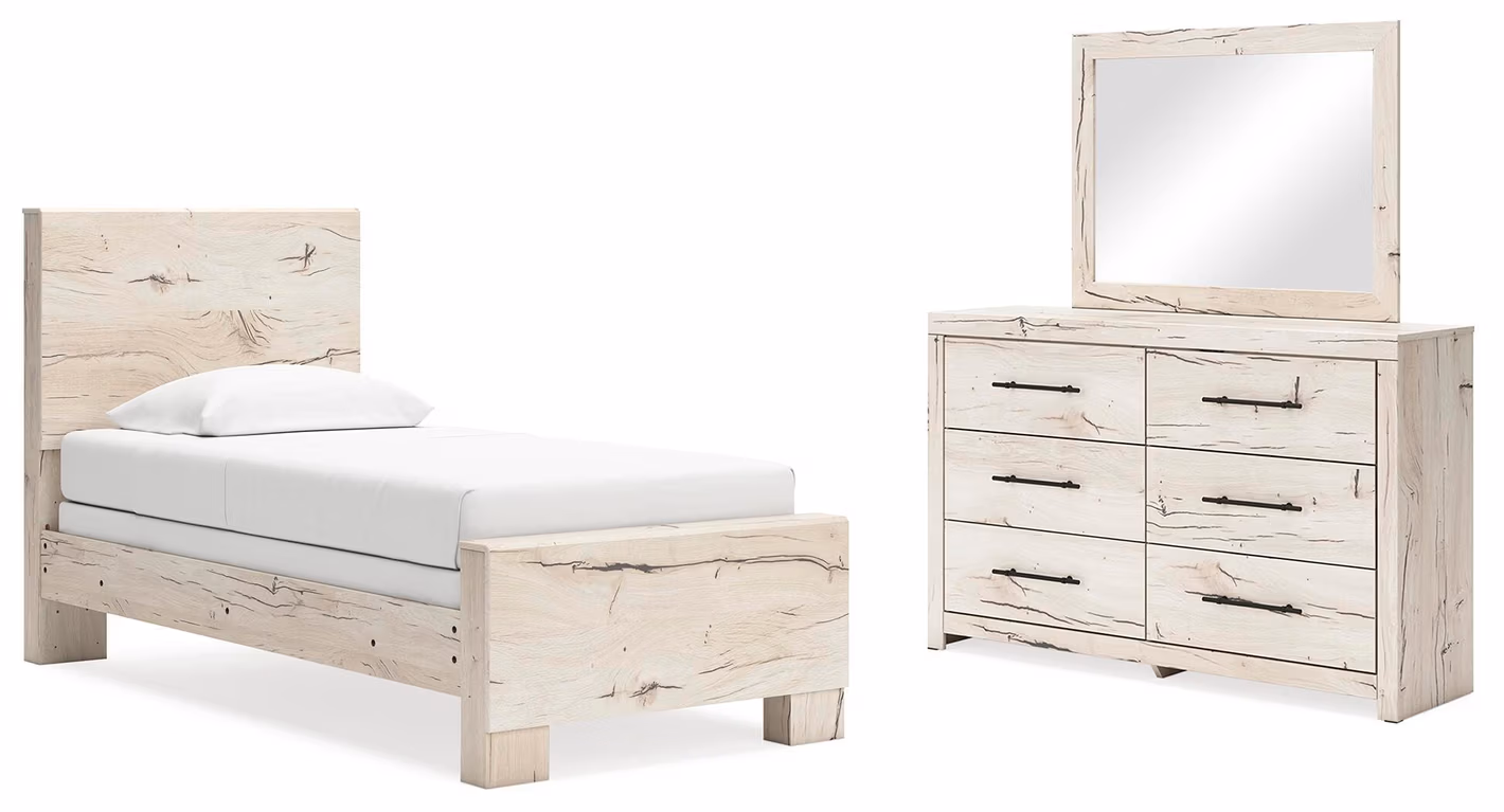 05e426ab25b2a12b6d3b5ed055f457a9 Lawroy Twin Panel Bed, Dresser and Mirror - Image 1