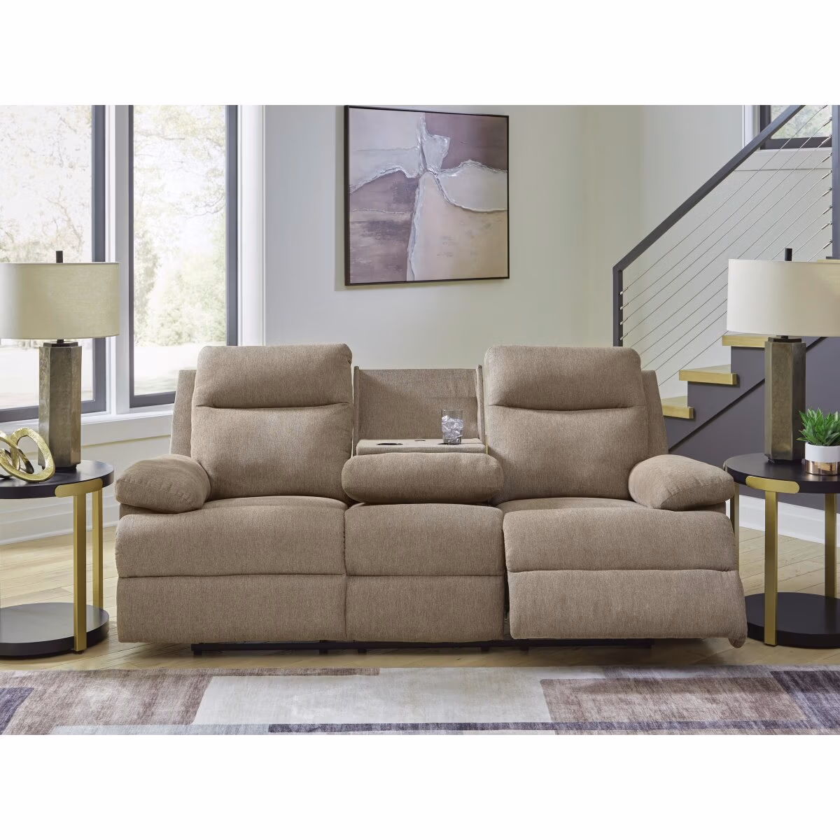 Side-Swipe Reclining Sofa with Drop Down Table - Image 9