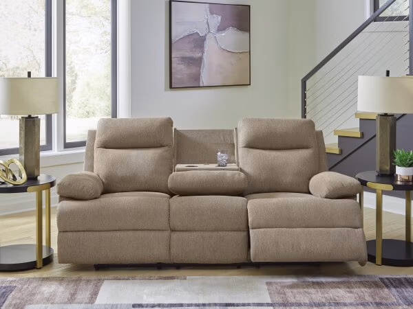 Side-Swipe Reclining Sofa with Drop Down Table - Image 9