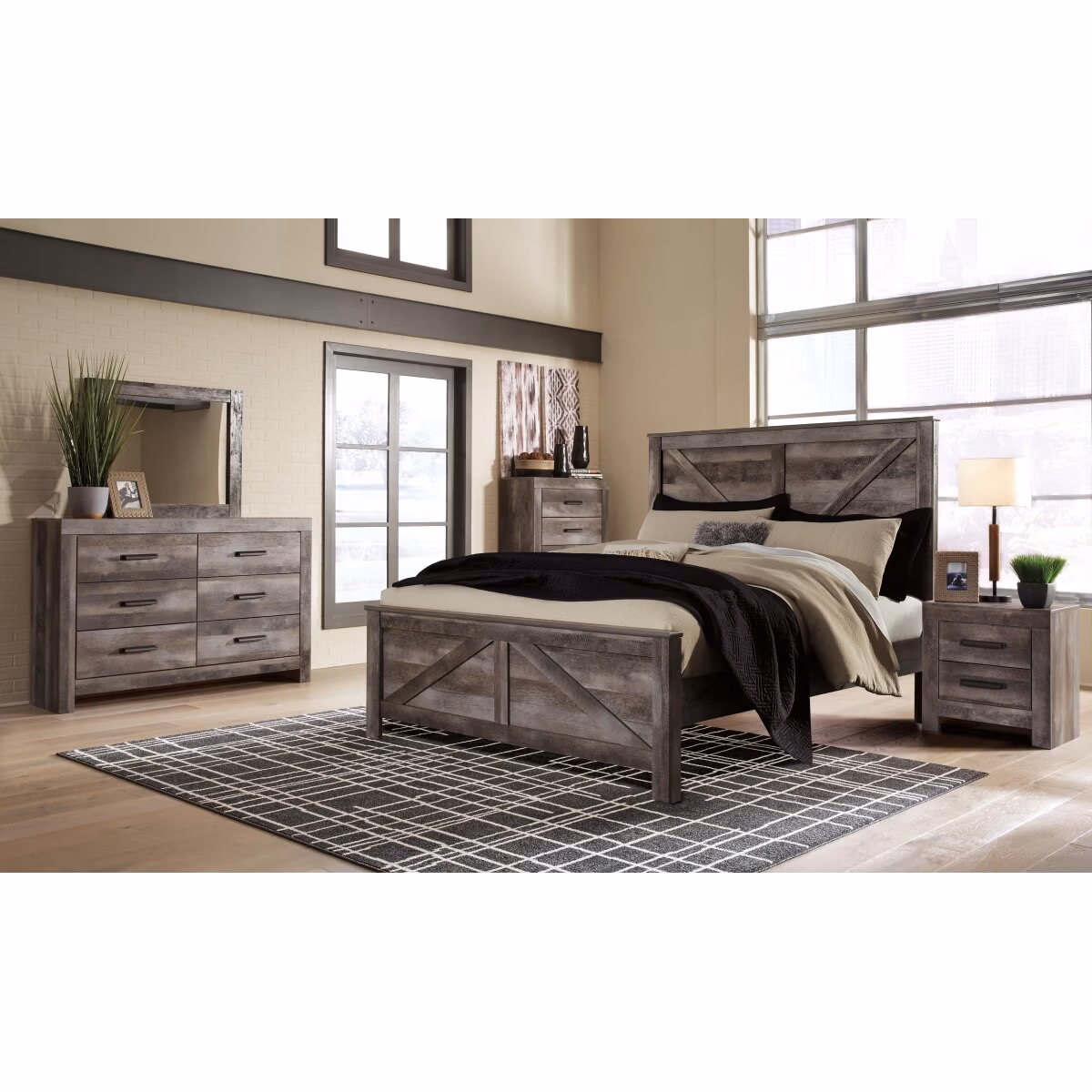 Wynnlow King Crossbuck Panel Bed, Dresser, Mirror and Nightstand - Image 11