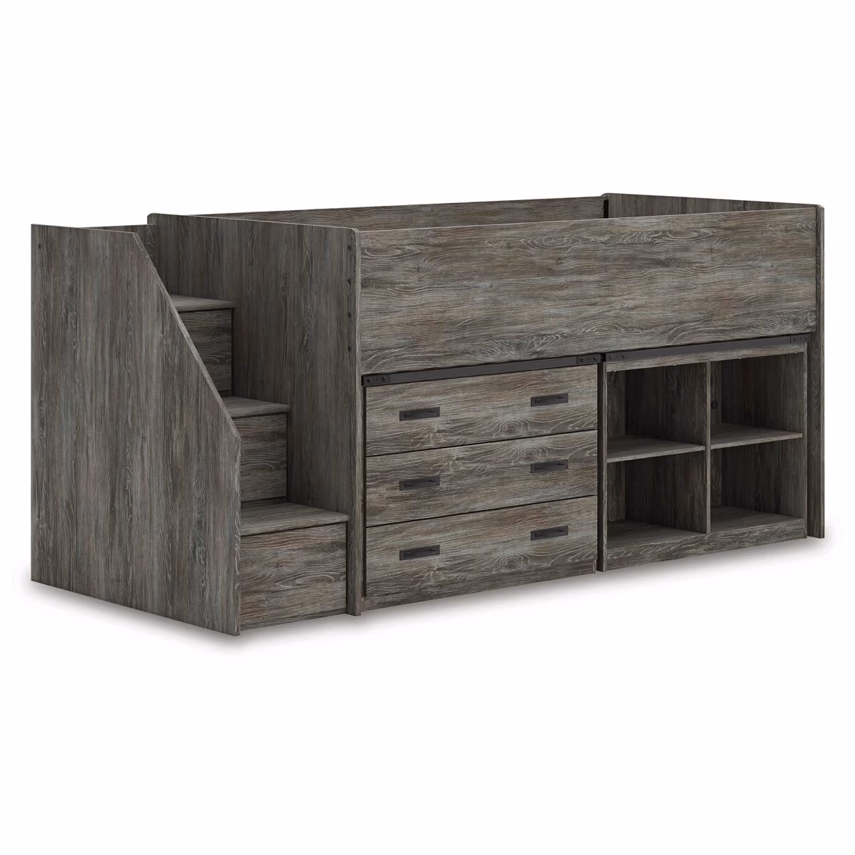 Frandern Twin Loft Bed with Bookcase and Drawer Storage - Image 4