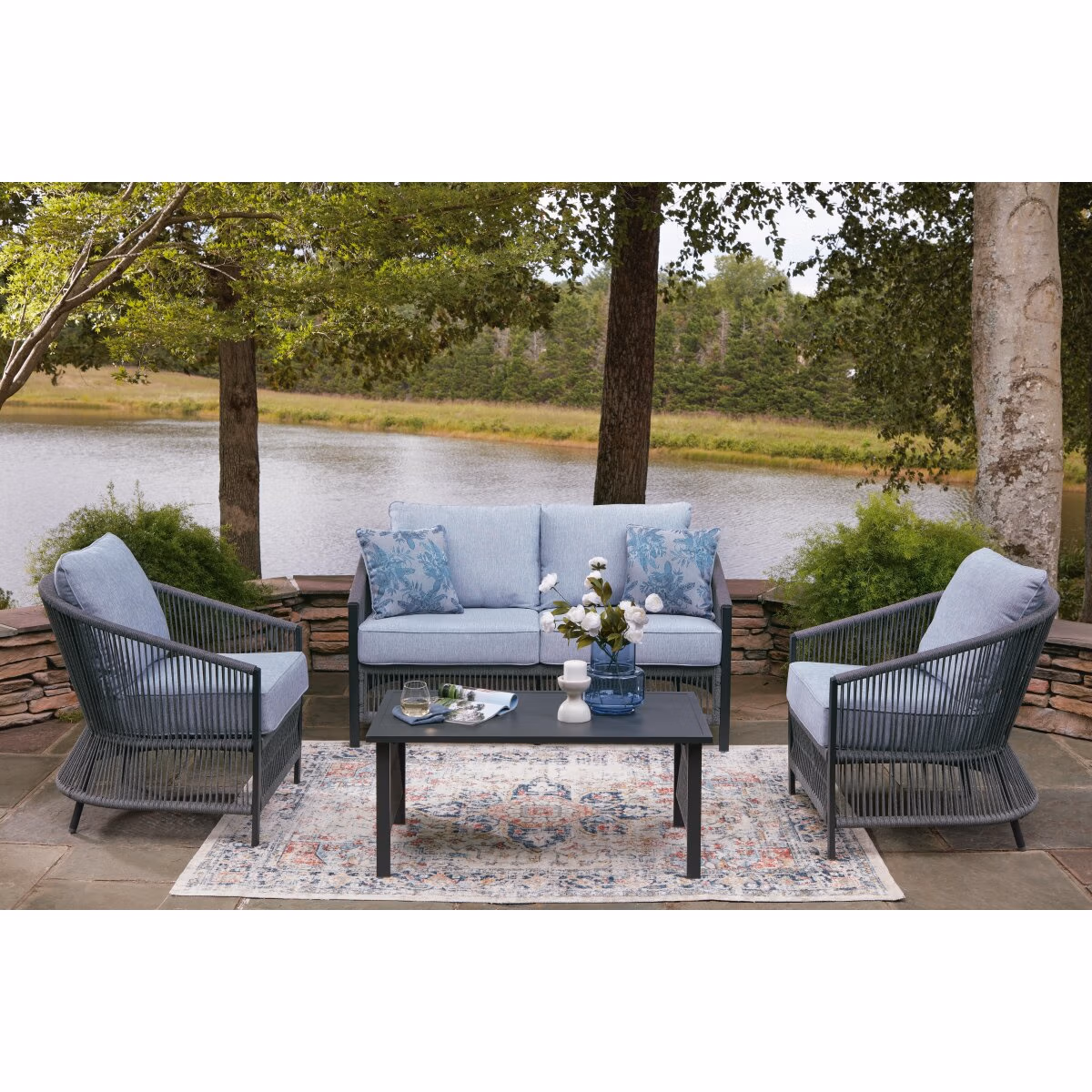 Bridges Beach Outdoor Love/Chairs/Table Set (Set of 4) - Image 3