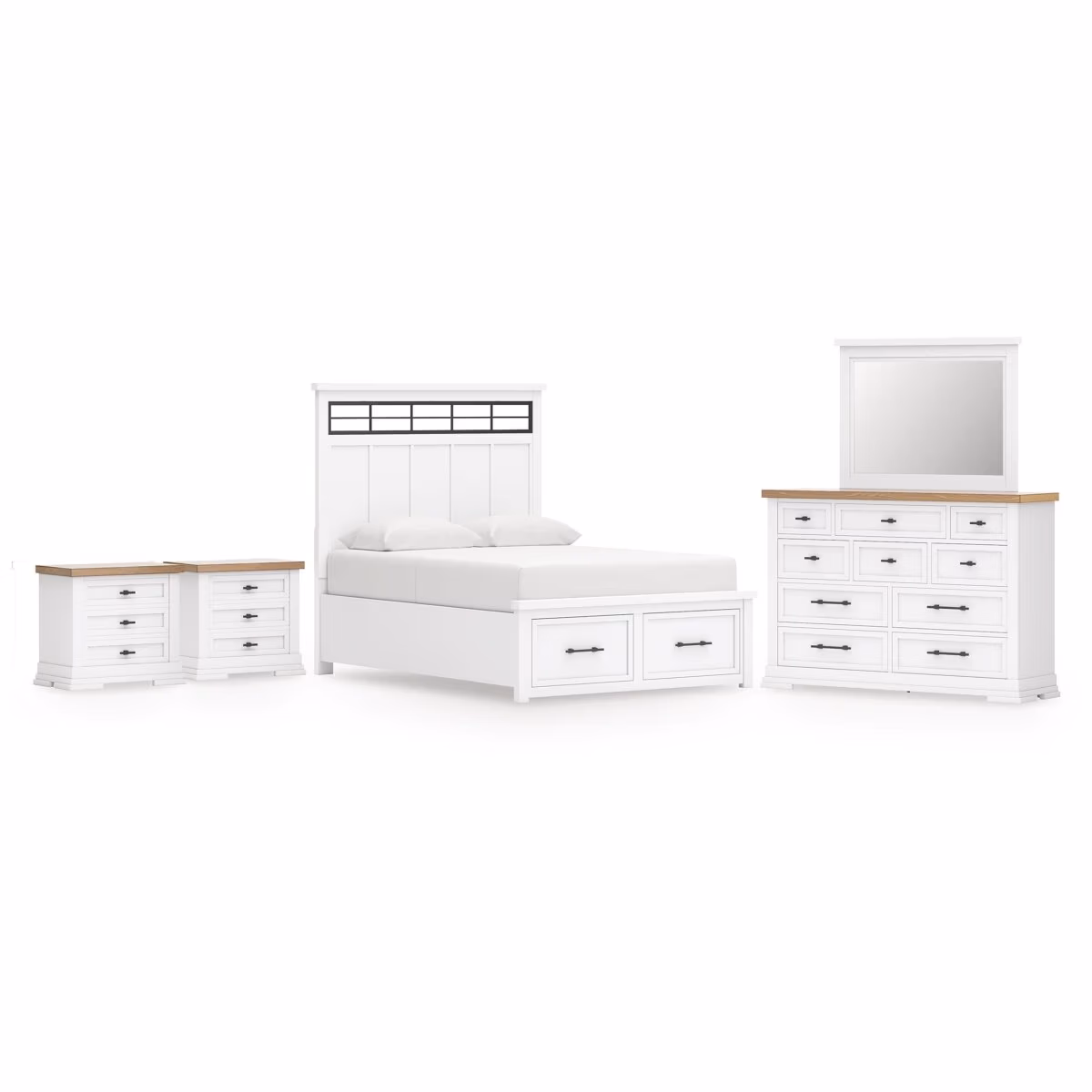 Ashbryn Queen Panel Storage Bed, Dresser, Mirror and 2 Nightstands - Image 2