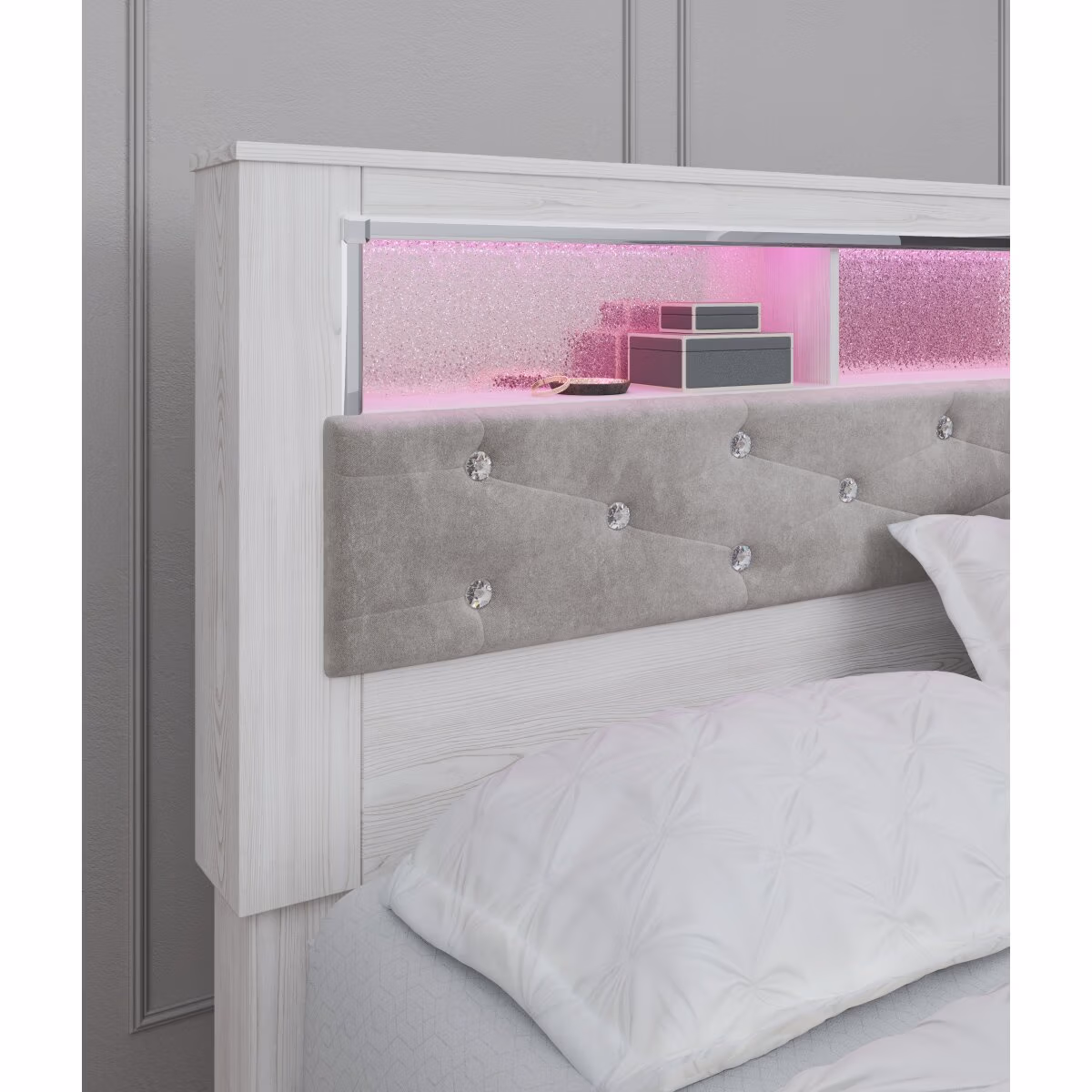 Altyra King Upholstered Panel Bookcase Headboard - Image 4