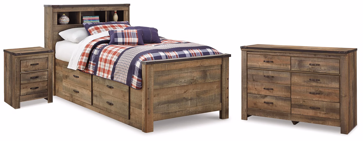 Trinell Twin Bookcase Storage Bed, Dresser and Nightstand