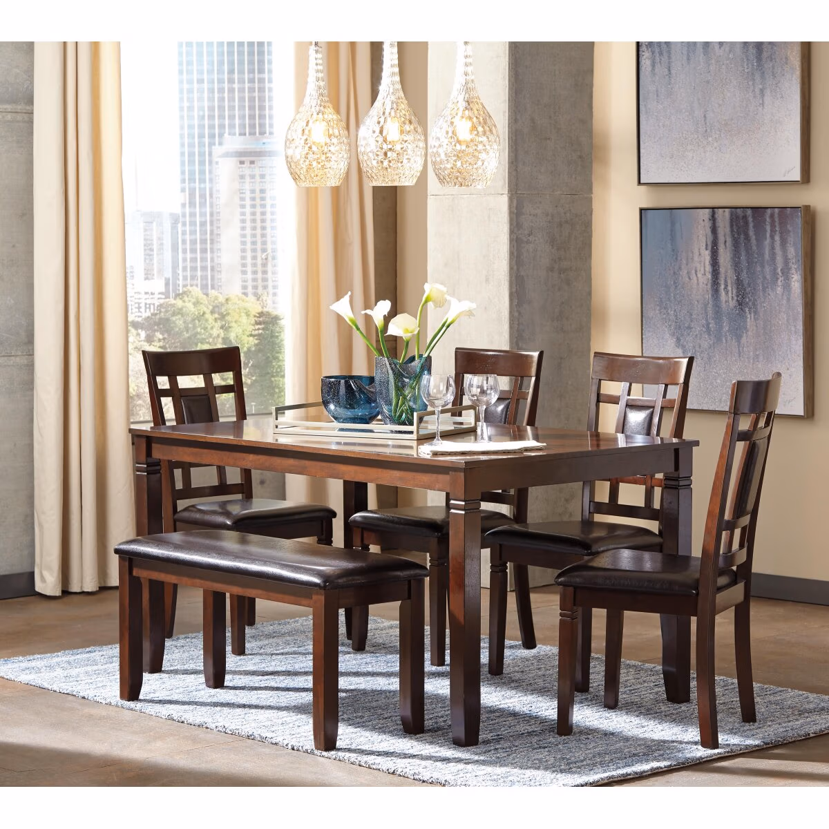 Bennox Dining Table and Chairs with Bench (Set of 6) - Image 5