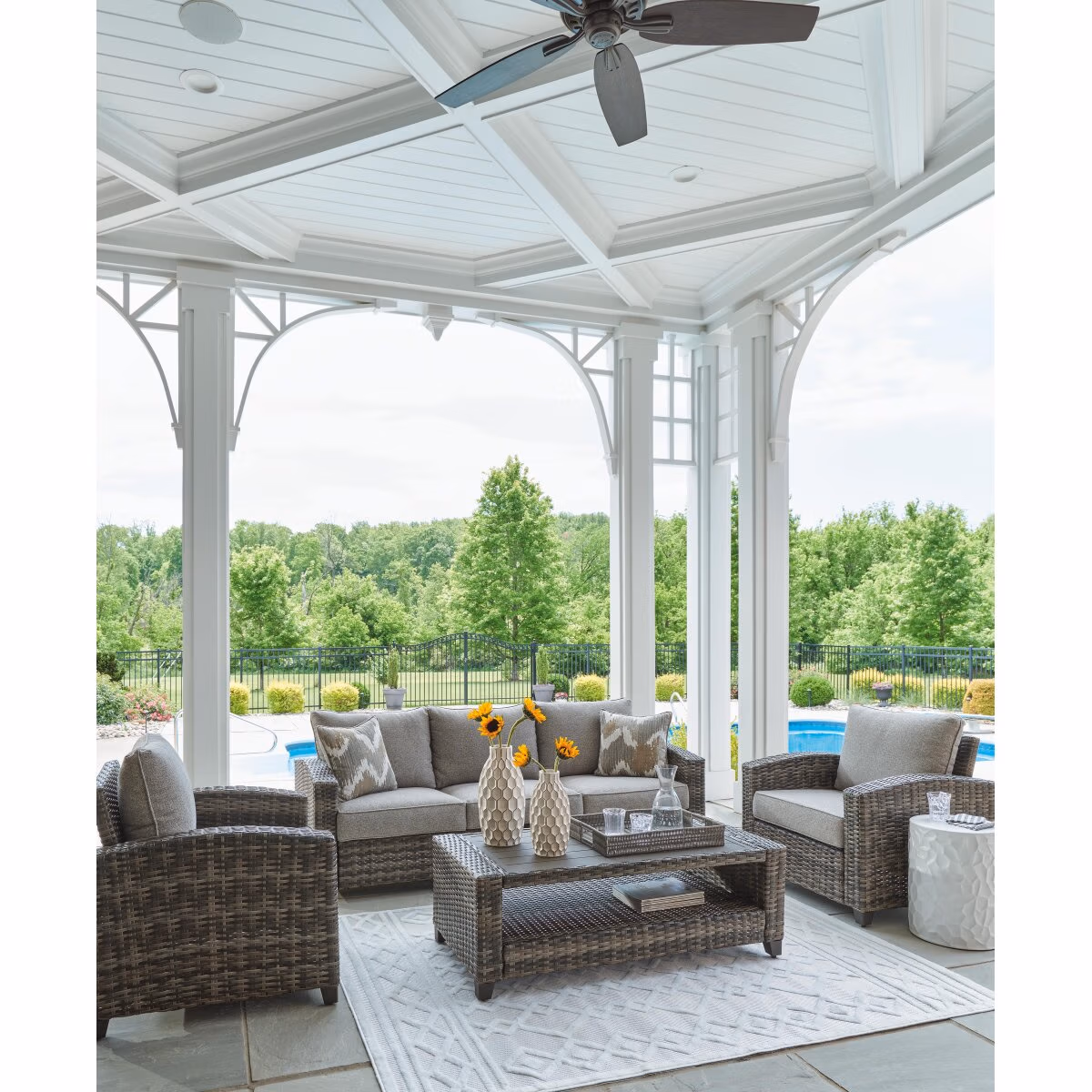 Oasis Court Outdoor Sofa/Chairs/Table Set (Set of 4) - Image 7