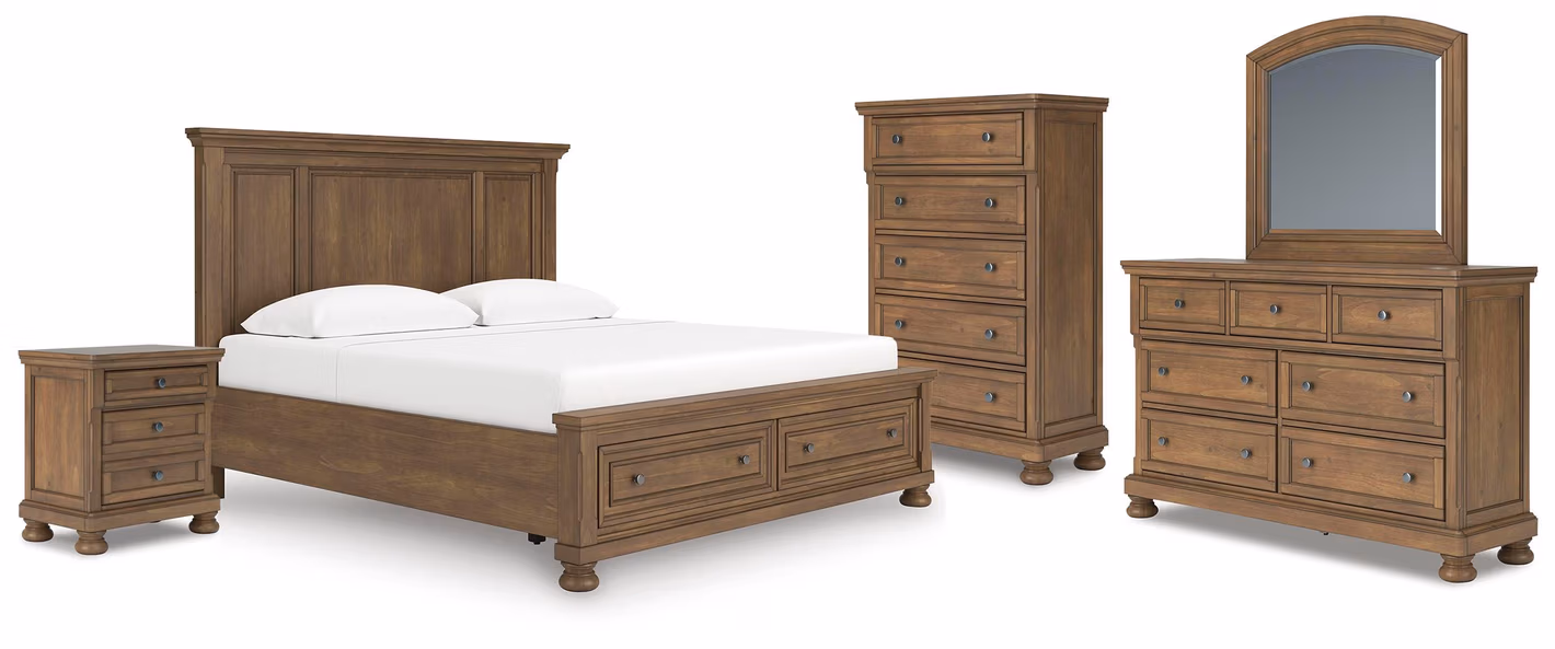 2c1c2cf3b833a2ce59124ee2d2a8d7bc Feddinger King Panel Storage Bed, Dresser, Mirror, Chest and Nightstand - Image 1