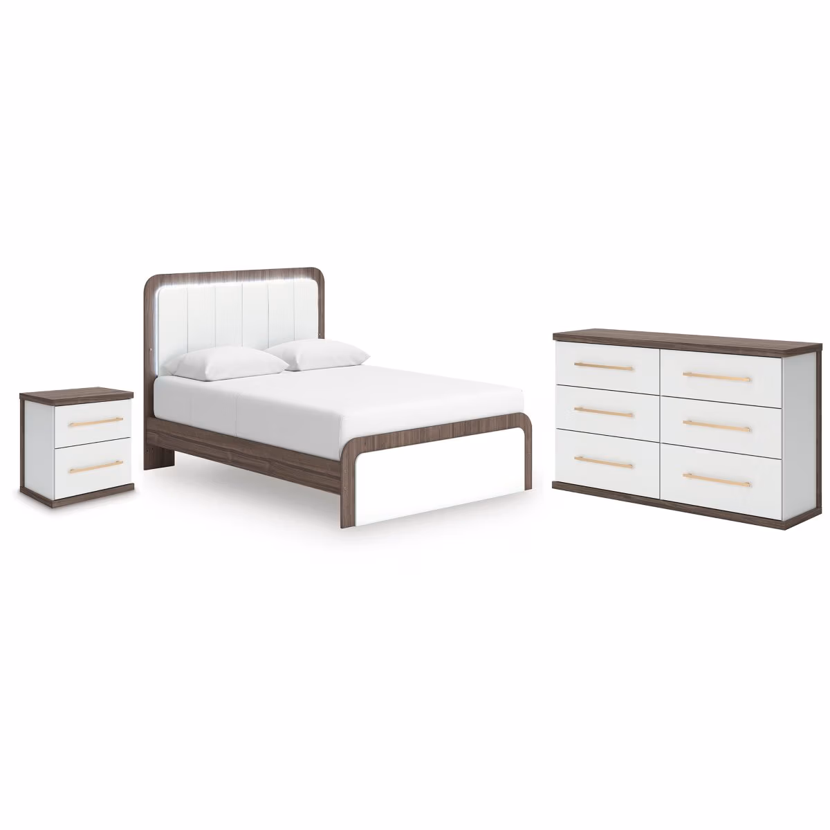 Kendanport Queen Upholstered Bed, Dresser and Nightstand - Image 2