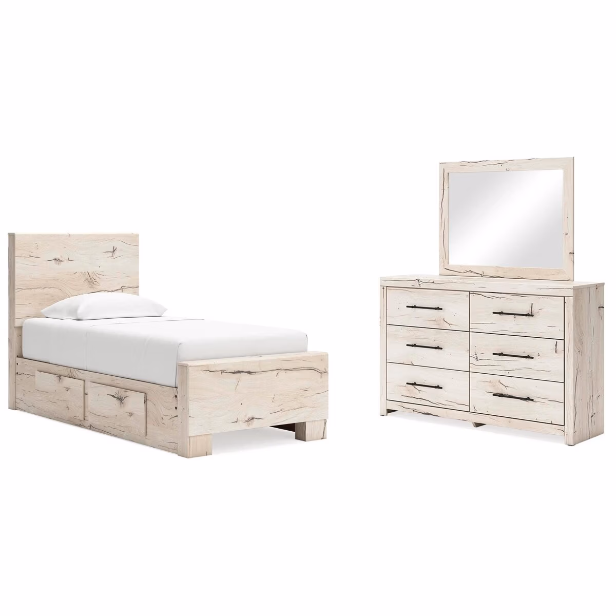 Lawroy Twin Panel Bed with Storage, Dresser and Mirror - Image 2