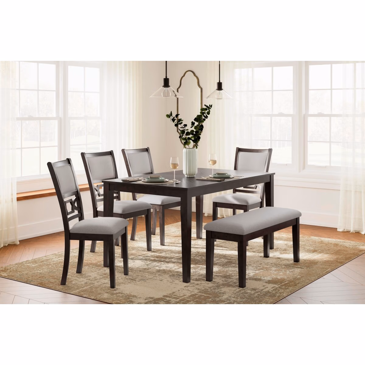 Langwest Dining Table and 4 Chairs and Bench (Set of 6) - Image 3