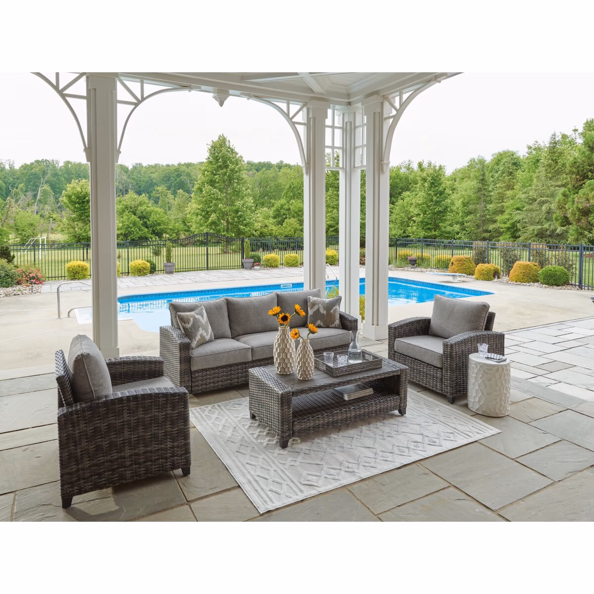 Oasis Court Outdoor Sofa/Chairs/Table Set (Set of 4) - Image 6
