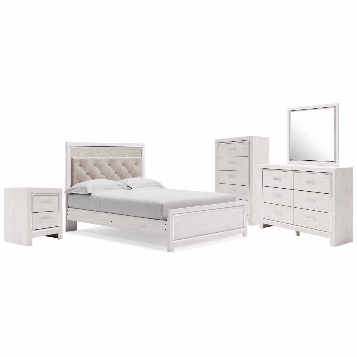 Altyra Queen Upholstered Panel Bed, Dresser, Mirror, Chest and Nightstand - Image 2