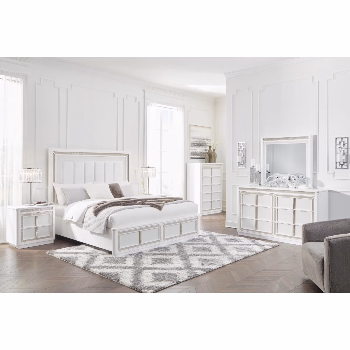 Chalanna Queen Upholstered Storage Bed, Dresser and Mirror - Image 10