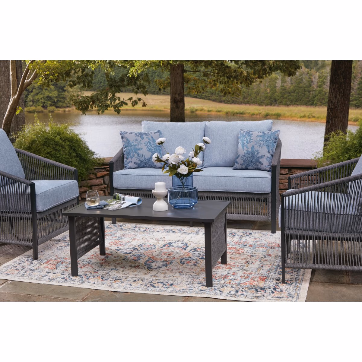 Bridges Beach Outdoor Love/Chairs/Table Set (Set of 4) - Image 10