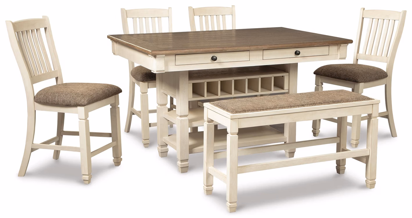 Bolanburg Counter Height Dining Table and 4 Barstools and Bench