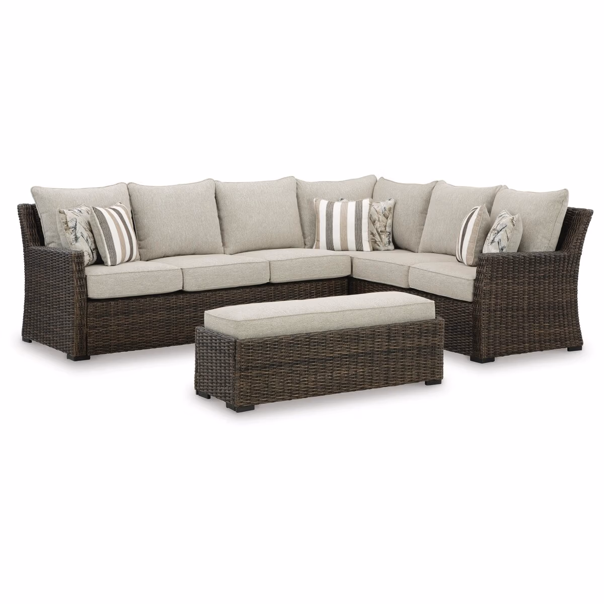 Brook Ranch Outdoor Sofa Sectional/Bench with Cushion (Set of 3) - Image 2