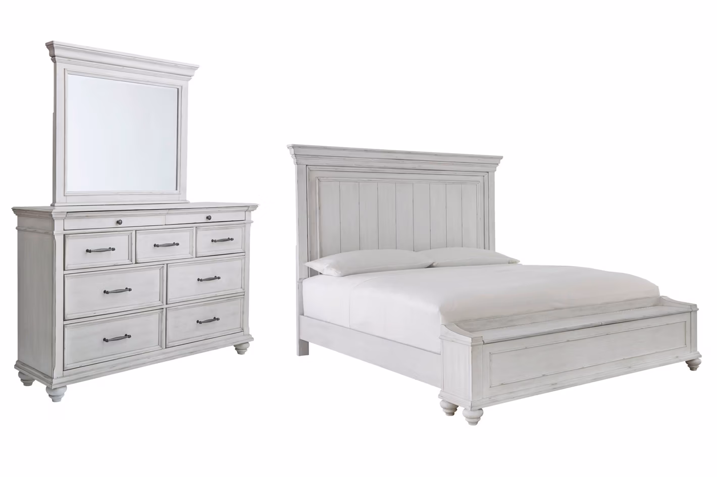 Kanwyn King Panel Bed with Storage, Dresser and Mirror