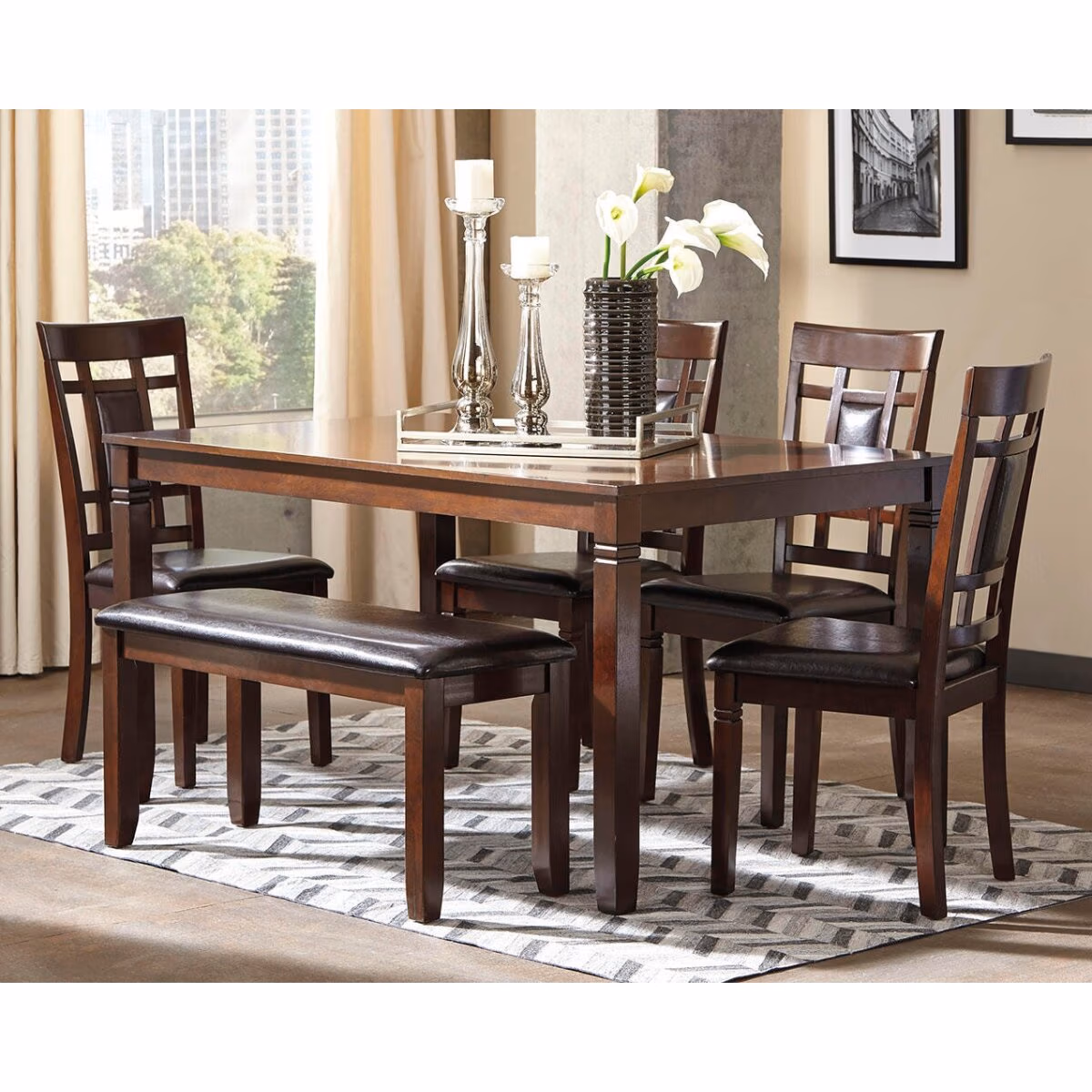 Bennox Dining Table and Chairs with Bench (Set of 6) - Image 2