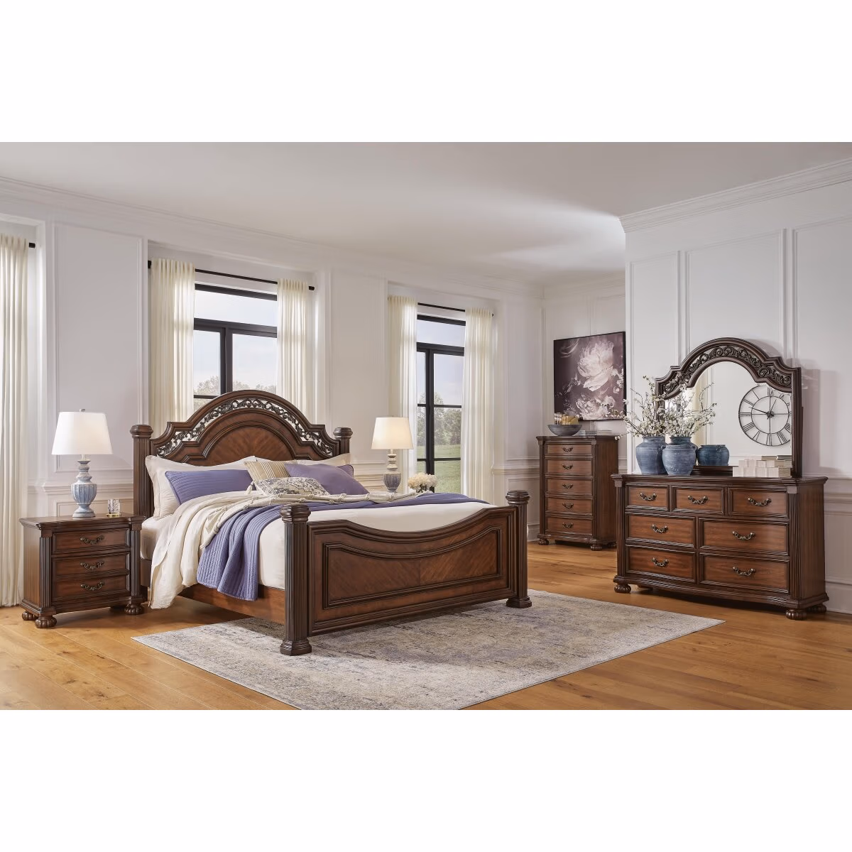 Lavinton King Poster Bed, Dresser, Mirror, Chest and 2 Nightstands - Image 3