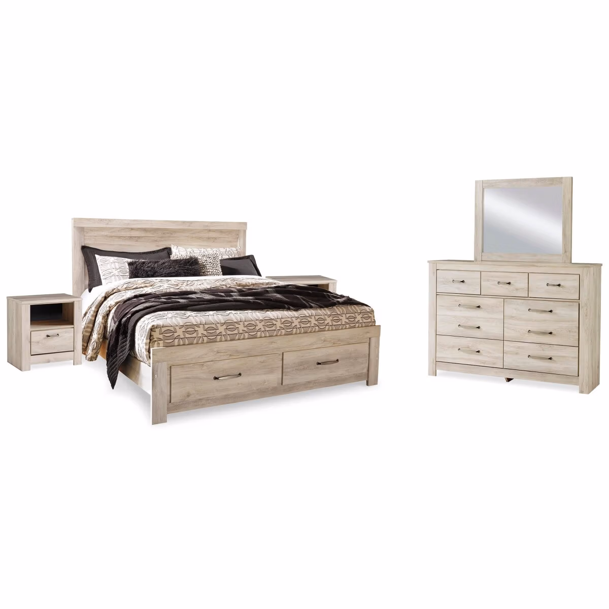 Bellaby King Panel Storage Bed, Dresser, Mirror and 2 Nightstands - Image 2