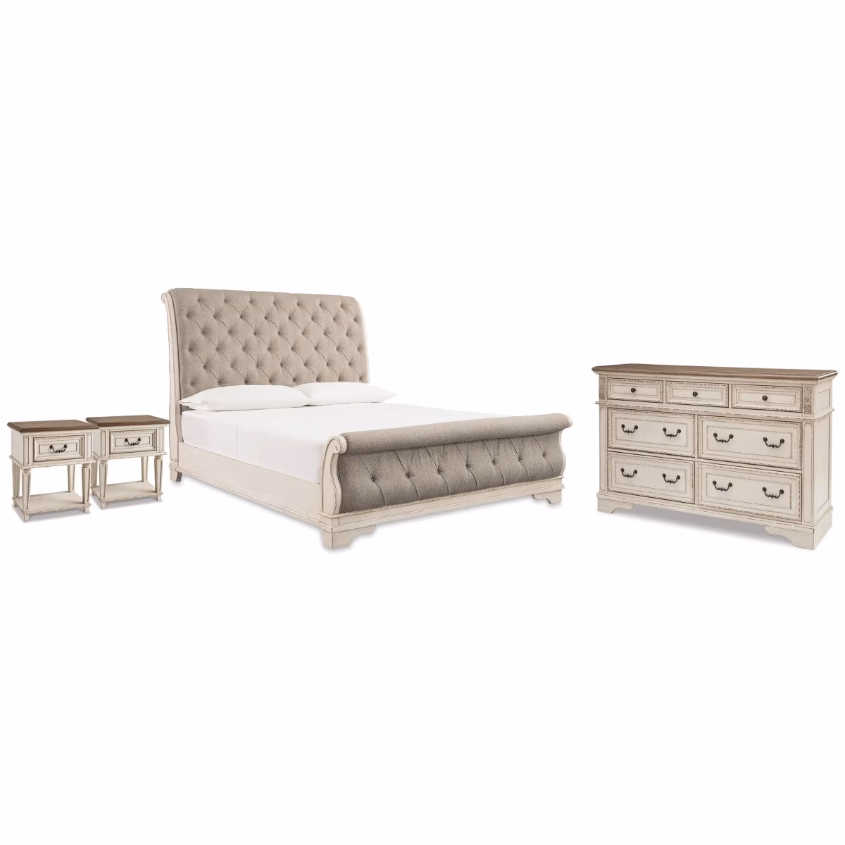 Realyn Queen Upholstered Sleigh Bed, Dresser and 2 Nightstands - Image 2