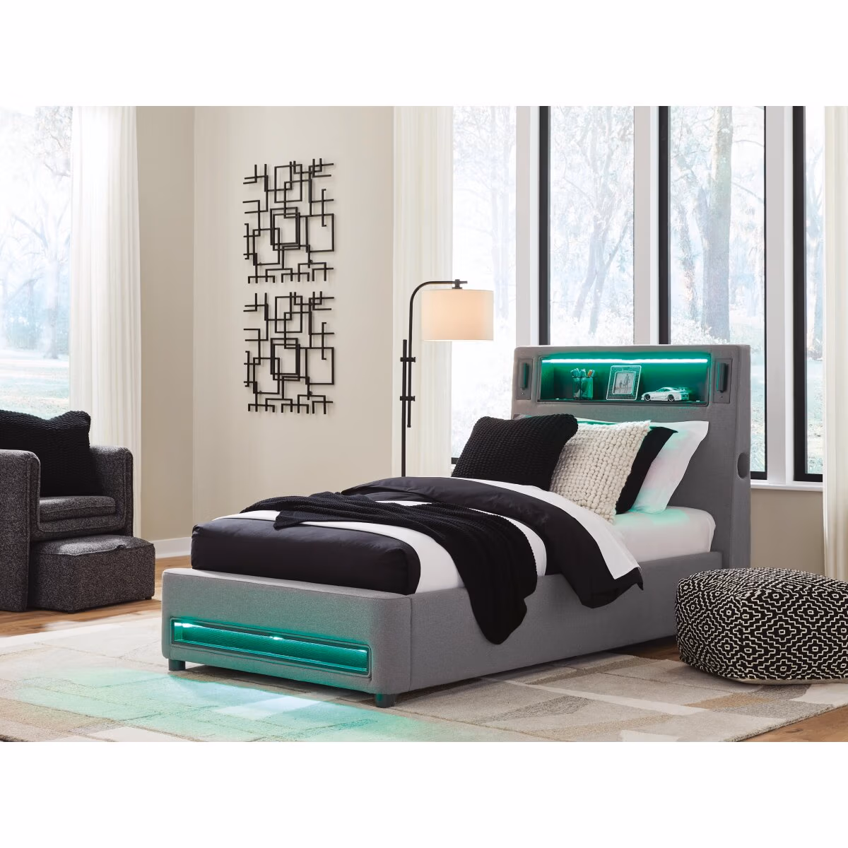 Finigale Twin Upholstered Bed with Wireless Audio - Image 9