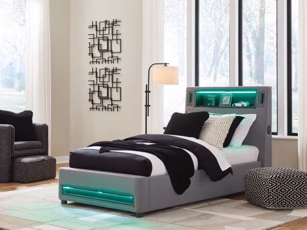Finigale Twin Upholstered Bed with Wireless Audio - Image 9