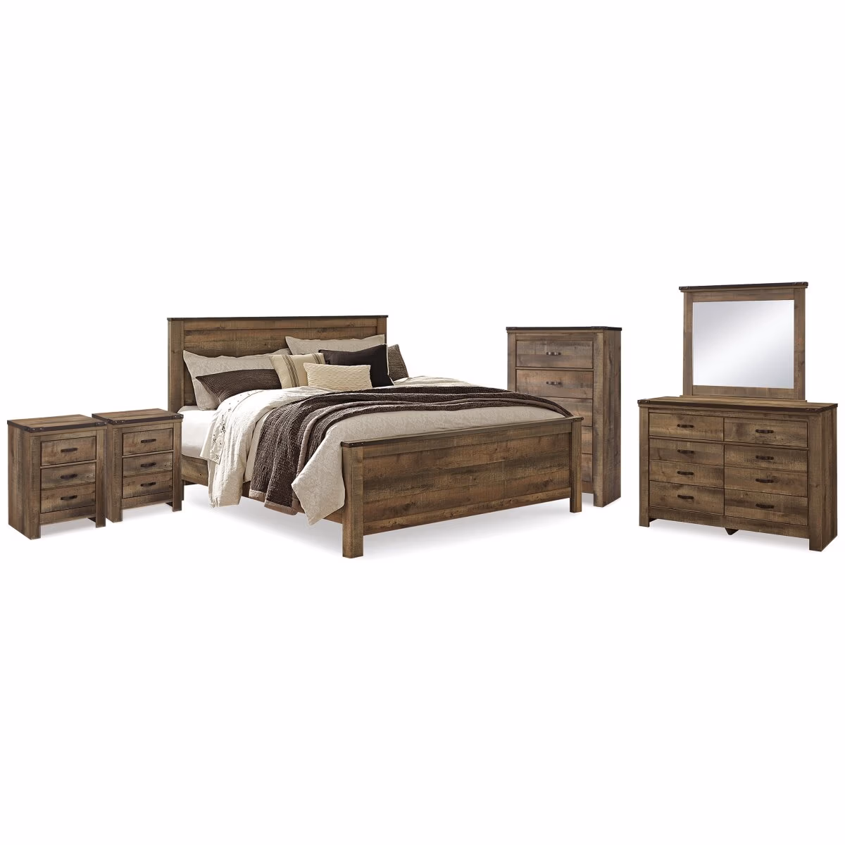 Trinell King Panel Bed. Dresser, Mirror, Chest and 2 Nightstands - Image 2