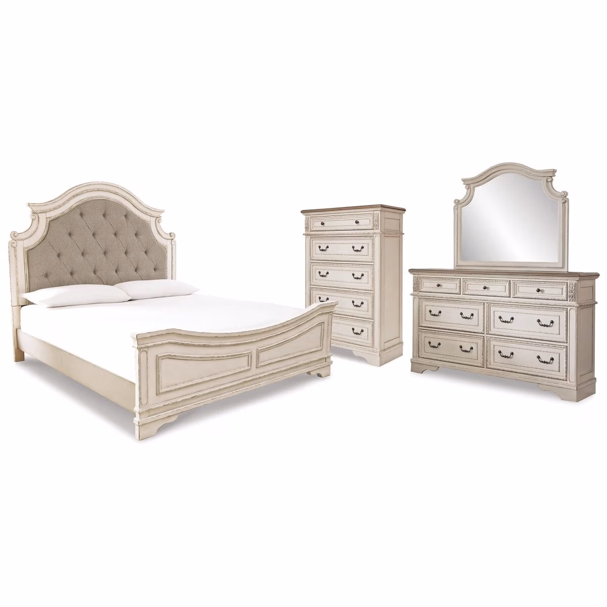 Realyn King Panel Upholstered Bed, Dresser, Mirror and Chest - Image 2