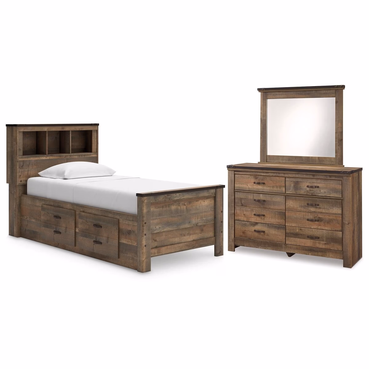 Trinell Twin Bookcase Storage Bed, Dresser and Mirror - Image 2