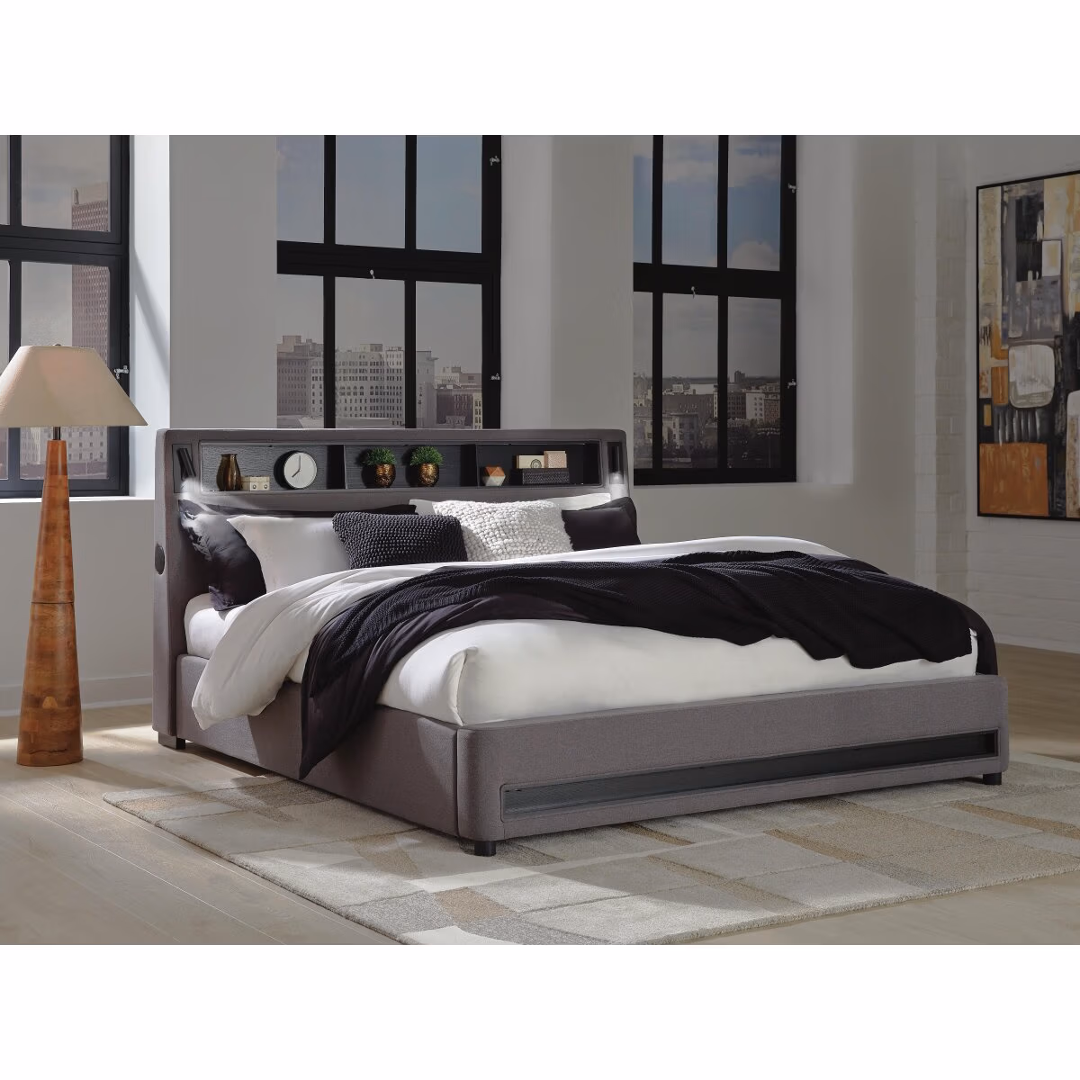 Finigale King Upholstered Bed with Wireless Audio - Image 2