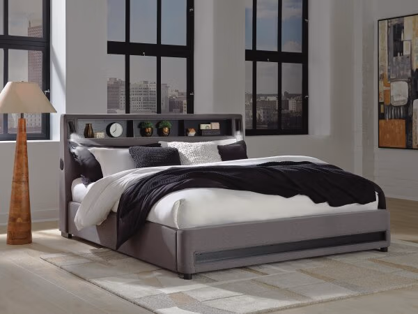 Finigale King Upholstered Bed with Wireless Audio - Image 2
