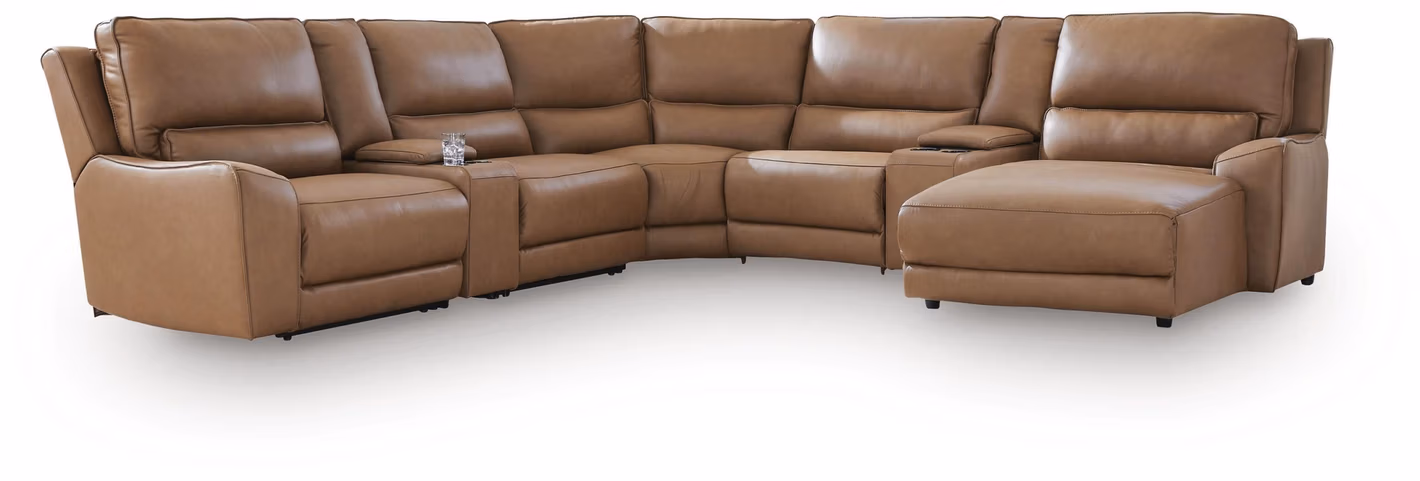 6fd8a74cccab952cca15c6da61d2cca4 DeepWakes 7-Piece Reclining Sectional with Chaise and Storage Consoles - Image 1
