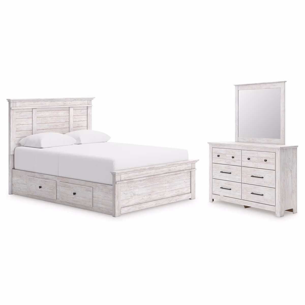 Makidern Queen Panel Bed with Storage, Dresser and Mirror - Image 2