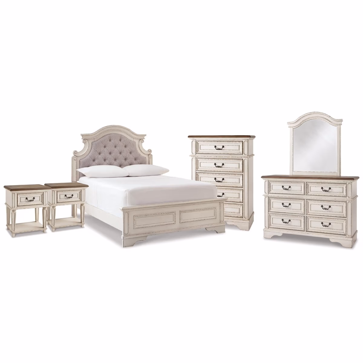Realyn Full Upholstered Panel Bed, Dresser, Mirror, Chest and 2 Nightstands - Image 2