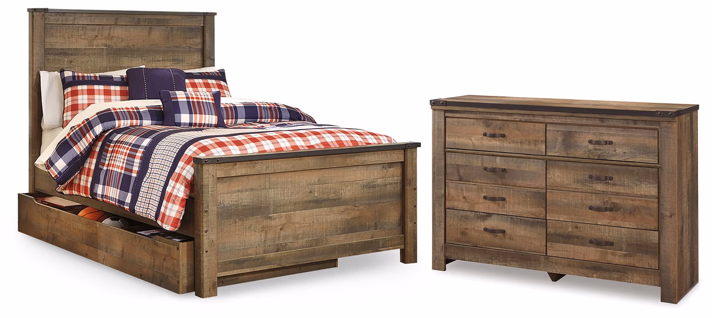 Trinell Full Panel Bed with Storage and Dresser