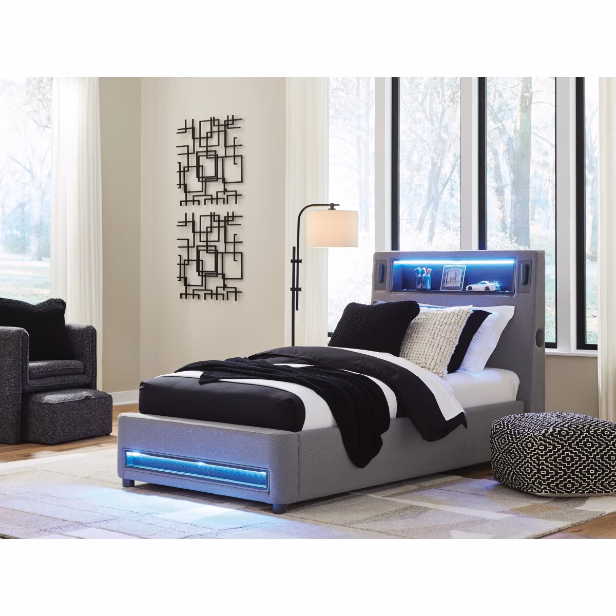 Finigale Twin Upholstered Bed with Wireless Audio - Image 2