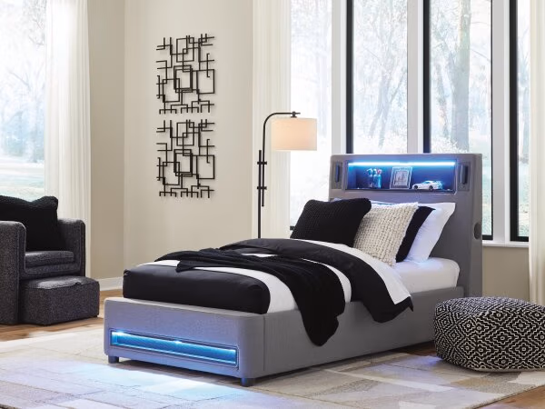 Finigale Twin Upholstered Bed with Wireless Audio - Image 2