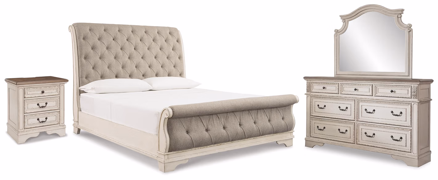 Realyn King Sleigh Bed, Dresser Mirror and Nightstand