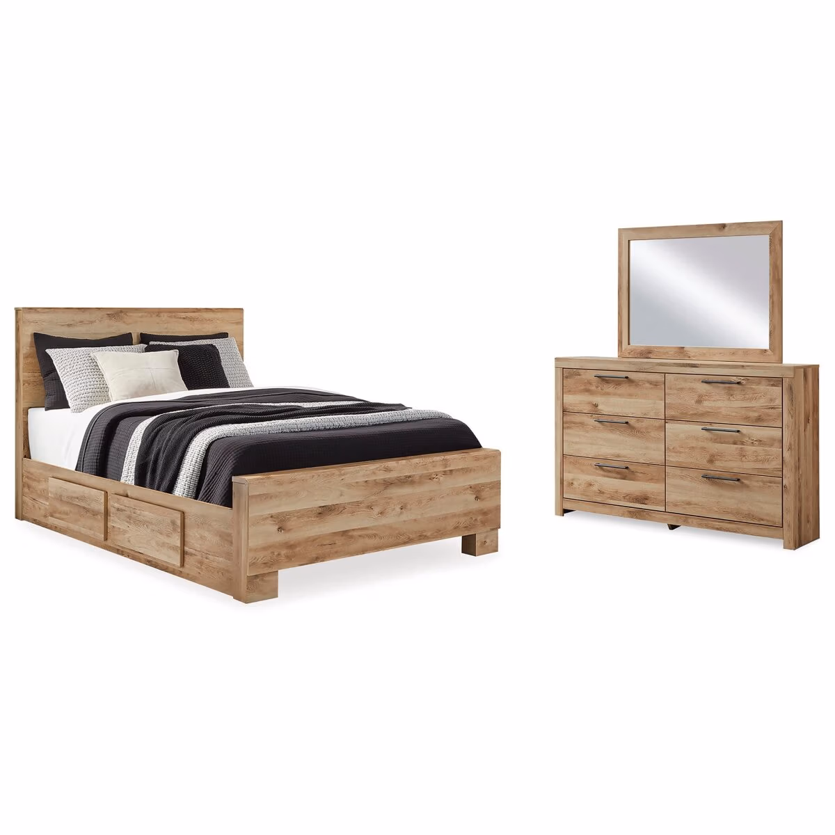 Hyanna Queen Panel Bed with 2 Side Storage, Dresser and Mirror - Image 2