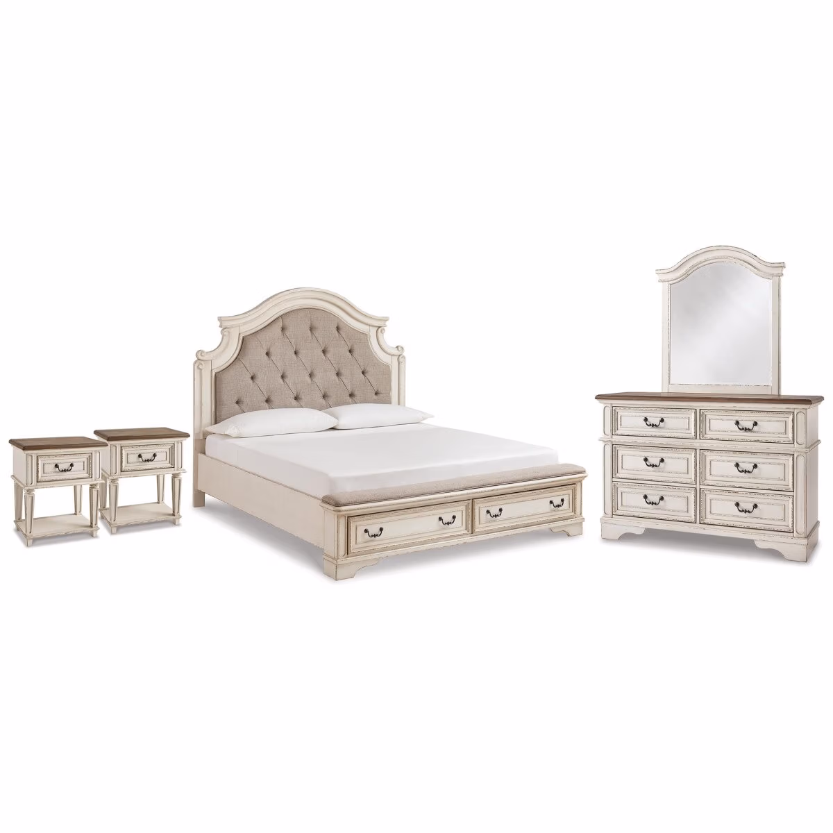 Realyn King Panel Storage Bed, Dresser, Mirror and 2 Nightstands - Image 2