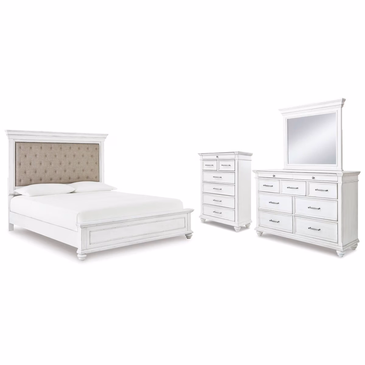 Kanwyn Cal King Upholstered Panel Bed, Dresser, Mirror and Chest - Image 2