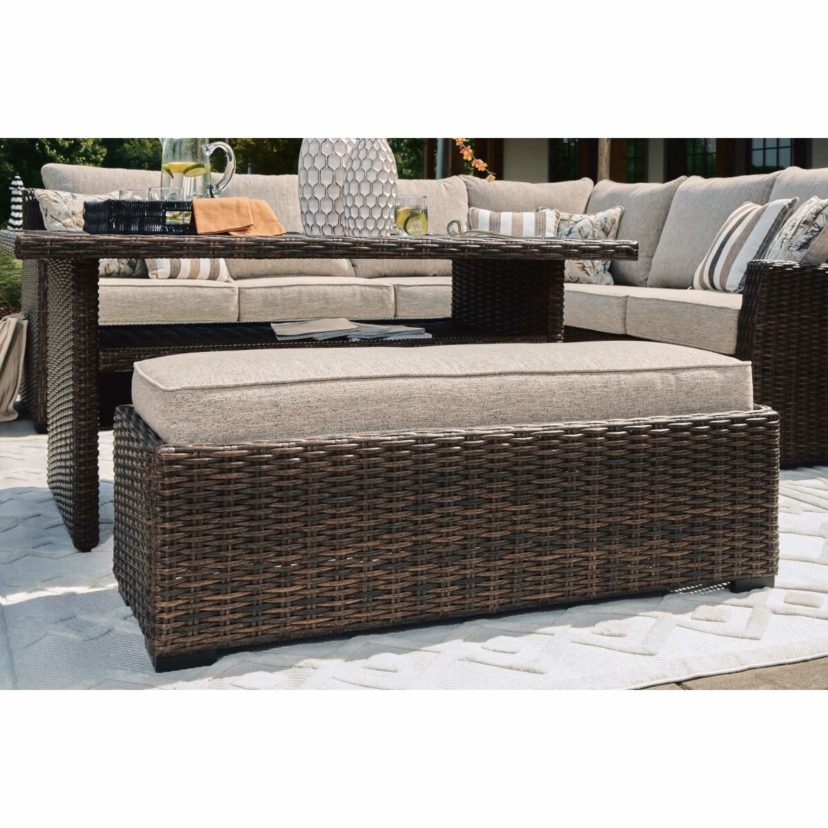 Brook Ranch Outdoor Sofa Sectional/Bench with Cushion (Set of 3) - Image 7