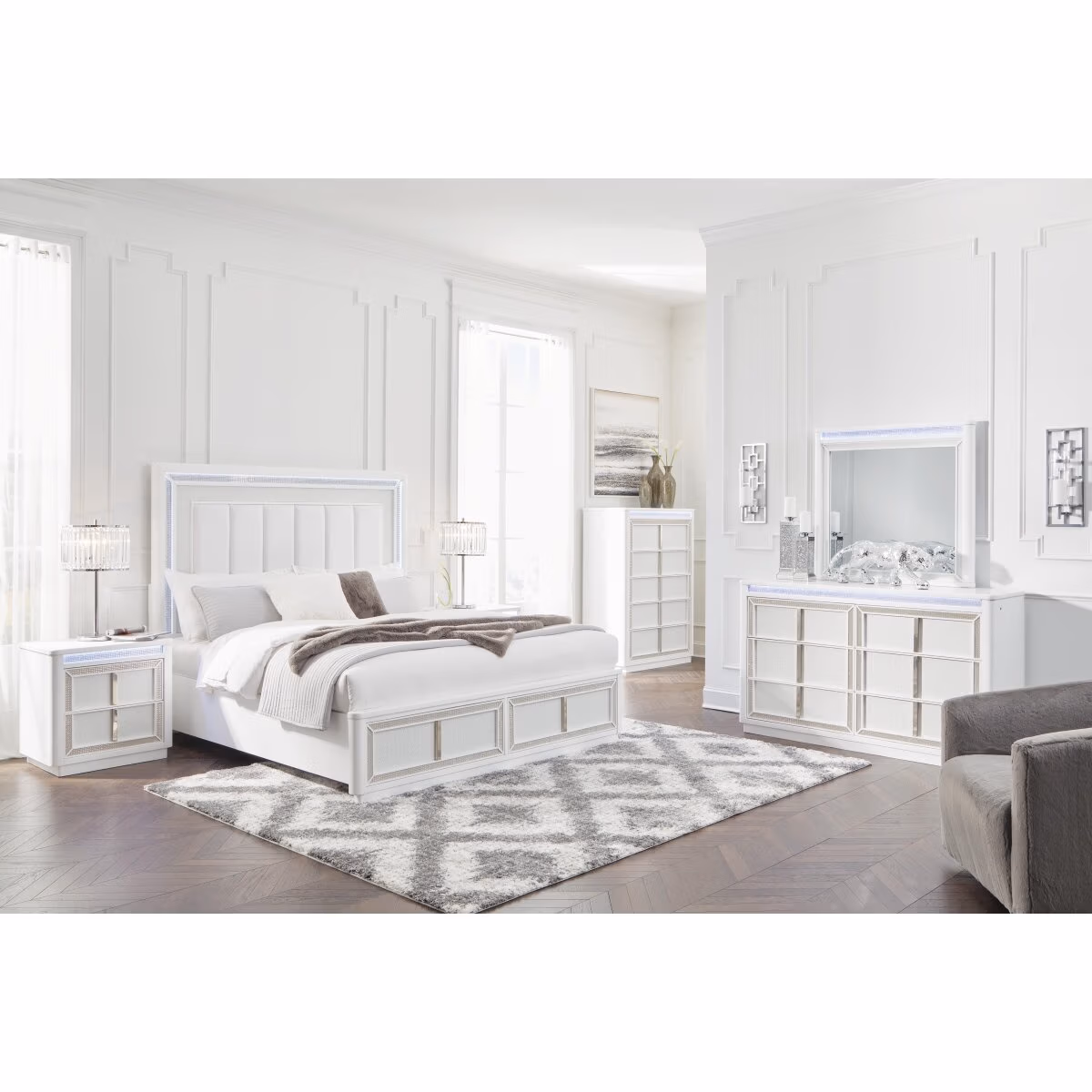 Chalanna Queen Upholstered Storage Bed, Dresser and Mirror - Image 11