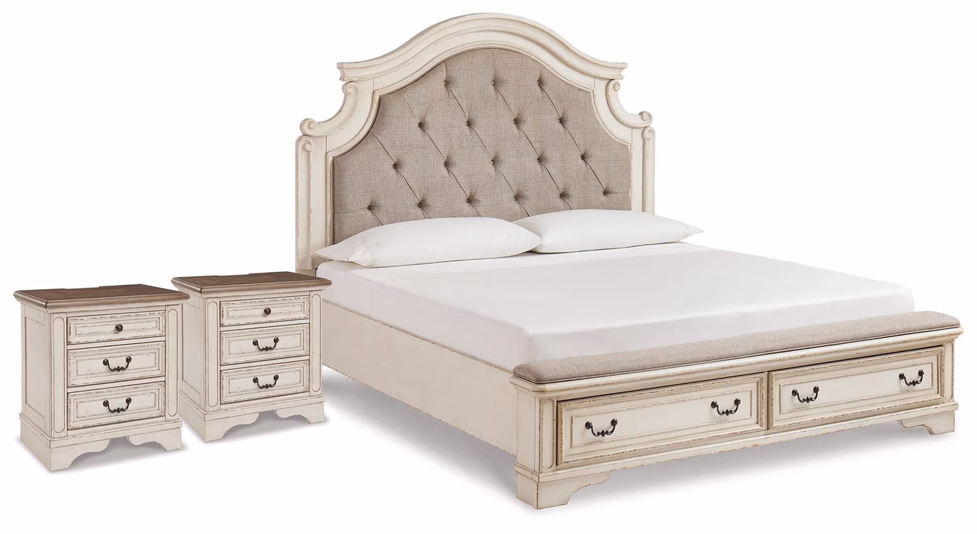 Realyn King Upholstered Panel Storage Bed and 2 Nightstands