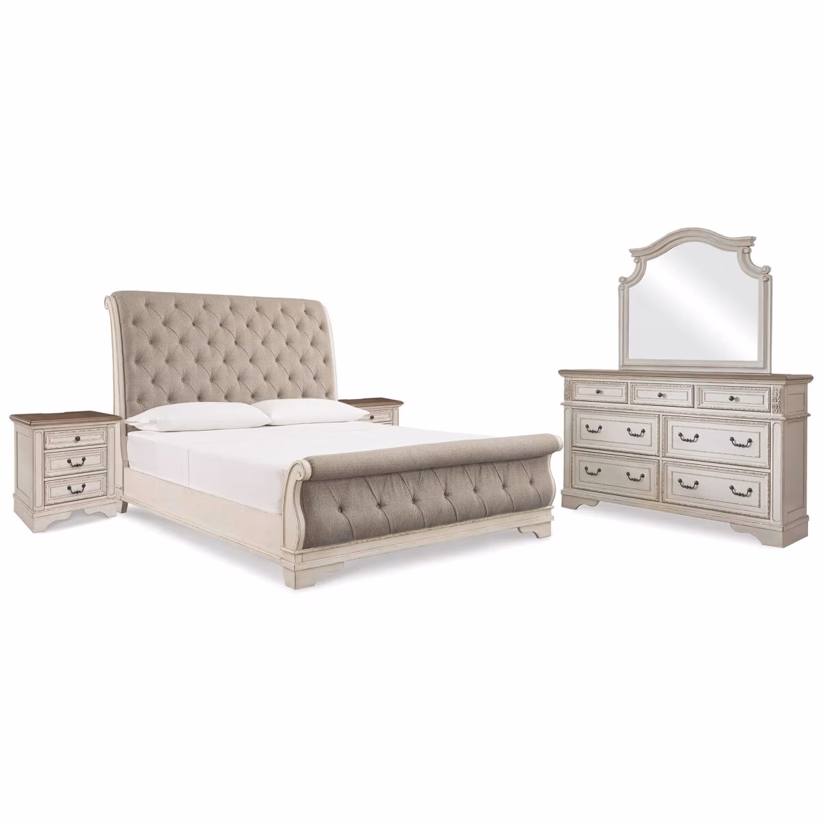 Realyn King Upholstered Sleigh Bed, Dresser, Mirror and 2 Nightstands - Image 2