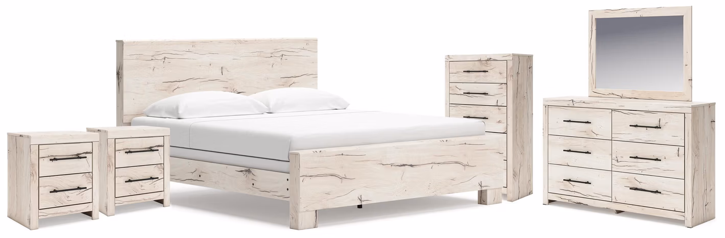 Lawroy King Panel Bed, Dresser, Mirror, Chest and Nightstand